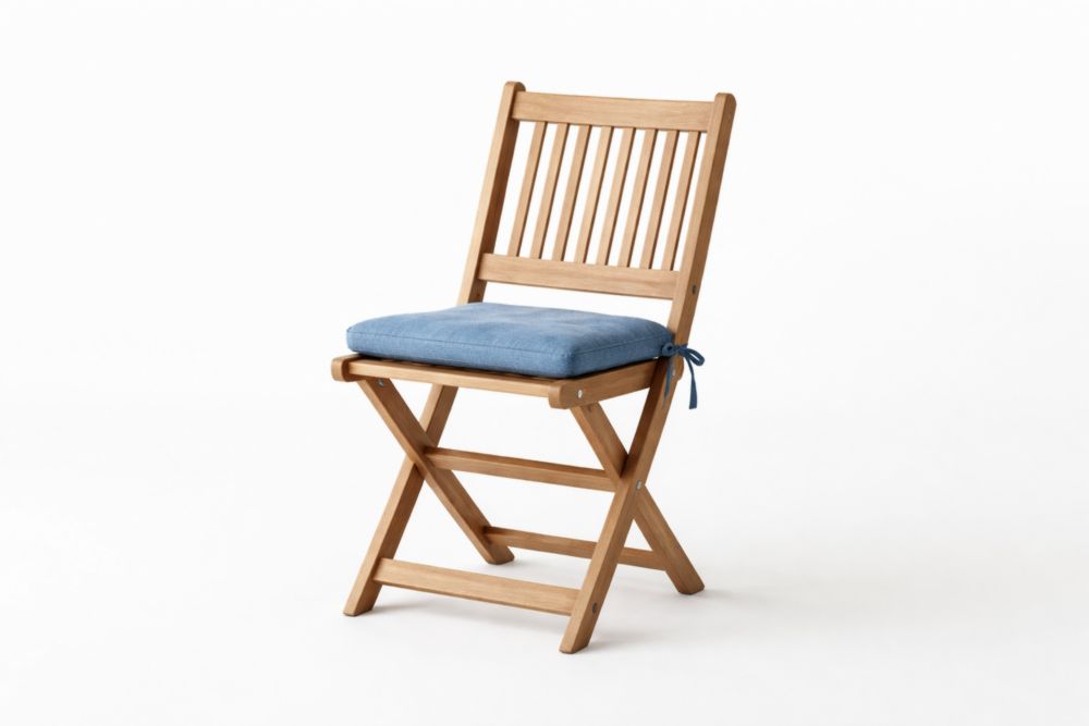 Wood Folding Chair with Blue Cushion-Livosoria