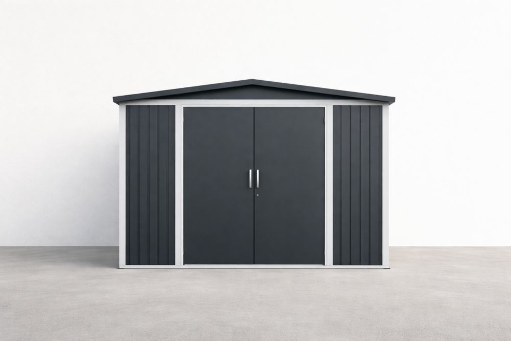 Steel Storage Shed with Double Doors and Gable Roof, Black 300x240x200 cm-Livosoria