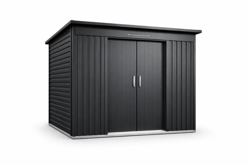 Galvanized Steel Garden Storage Shed Black with Sliding Doors-Livosoria