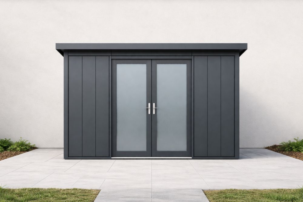 Outdoor Steel Garden Shed with Frosted Glass Double Doors 260x180x220 cm Black-Livosoria