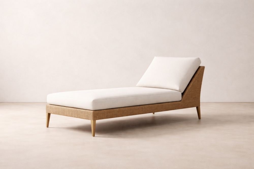 Outdoor Chaise Lounge with Cushion Beige Wicker and Teak Wood 200cm x 80cm x 70cm-Livosoria