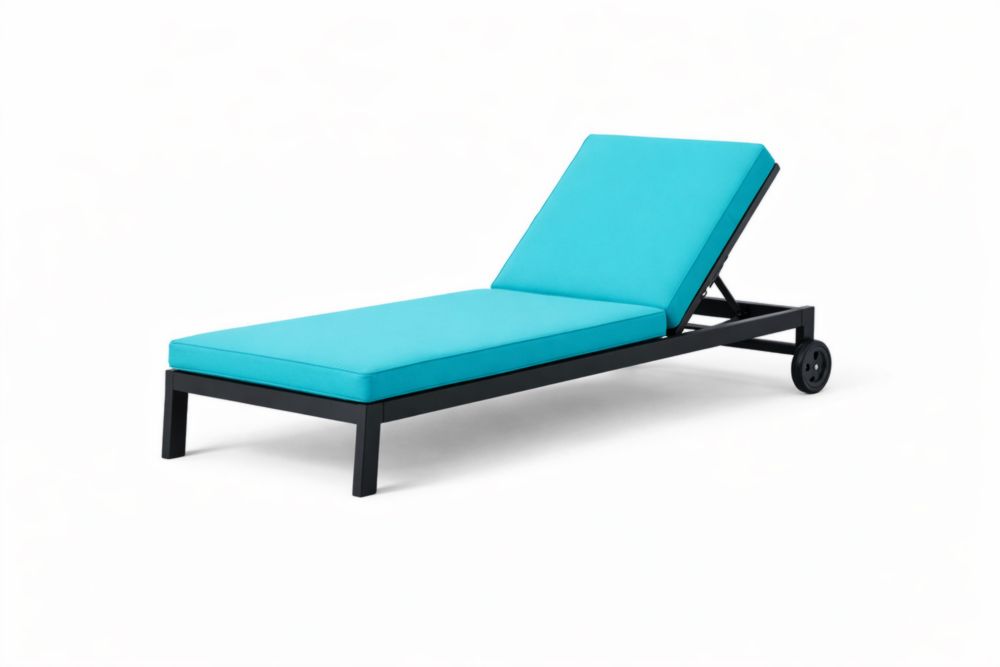 Outdoor Adjustable Chaise Lounge Turquoise Cushion Black Aluminum Frame-Livosoria