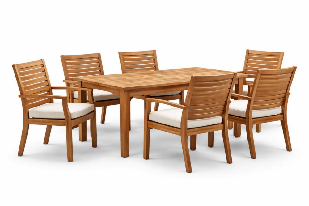 Acacia Wood Outdoor Dining Set with Rectangular Table and 6 Chairs-Livosoria