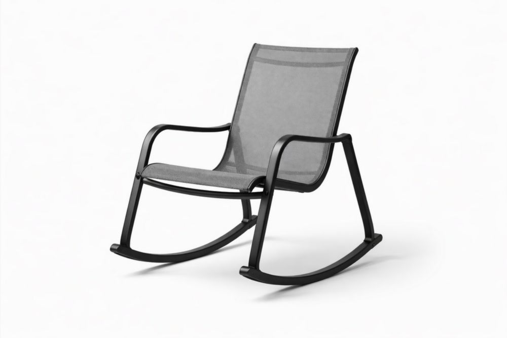 Rocking Chair Mesh Seat Steel Frame Black Grey 70cm x 55cm x 90cm-Livosoria