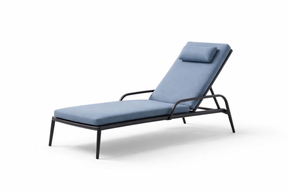 Powder-Coated Aluminum Frame Lounge Chair with Polyester Cushion – Adjustable Backrest, Blue-Livosoria
