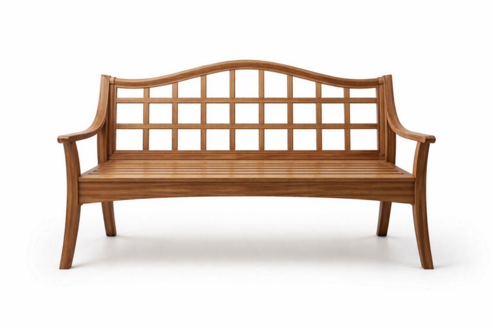 Wooden Outdoor Bench with Lattice Backrest Teak Finish-Livosoria