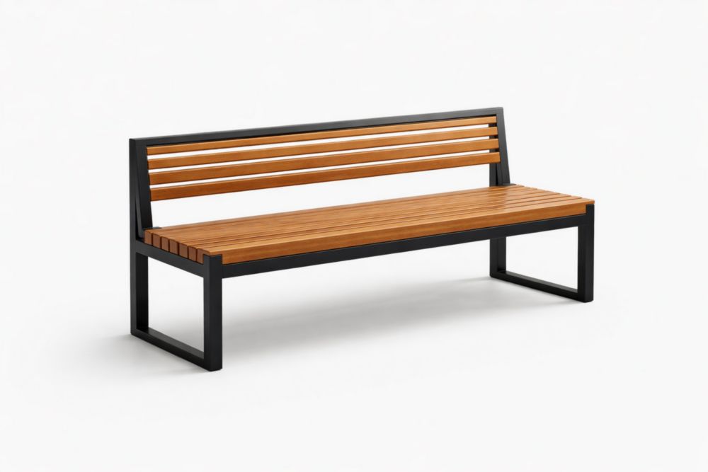 Wooden Outdoor Bench with Black Steel Frame-Livosoria