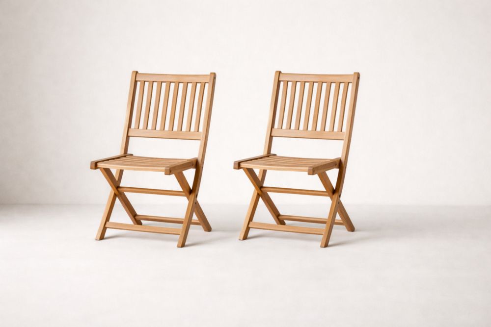 Set of 2 Oak Wood Folding Chairs Natural Finish 45cm x 50cm x 80cm-Livosoria
