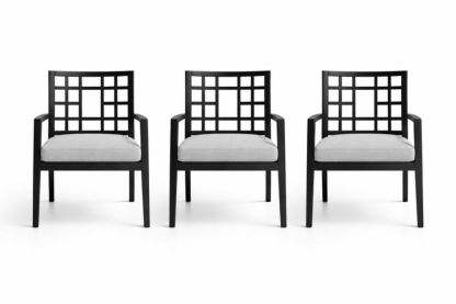 Set of 3 Black Wood Frame Accent Chairs with Grey Cushions