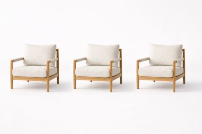 Set of 3 Wooden Armchairs with Polyester Fabric Cushions Beige