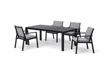 Aluminum Outdoor Dining Set with Black Table and Grey Cushions