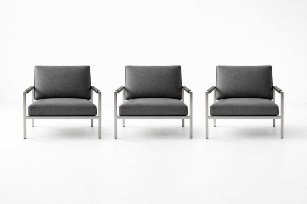 3-Piece Grey Polyester Fabric and Aluminum Outdoor Armchair Set