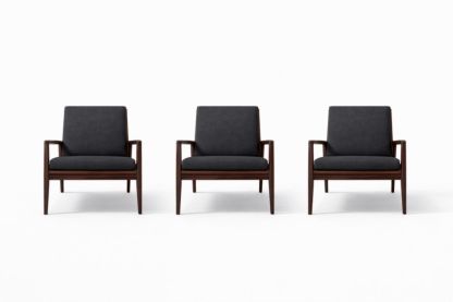 Set of 3 Dark Gray Fabric Armchairs with Solid Wood Frame