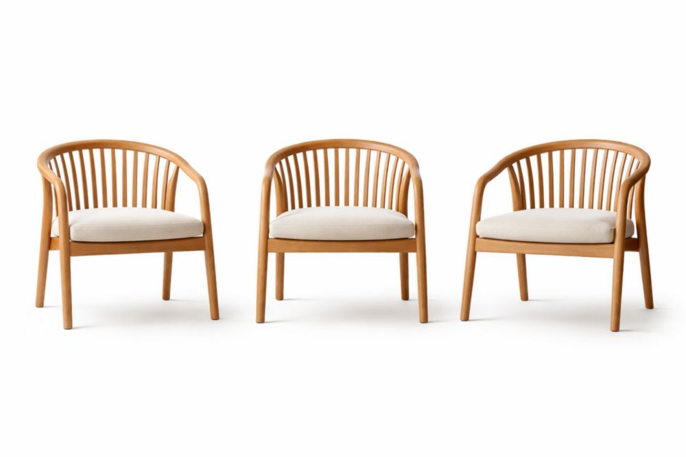 Solid Wood Lounge Chair Set with Fabric Cushions