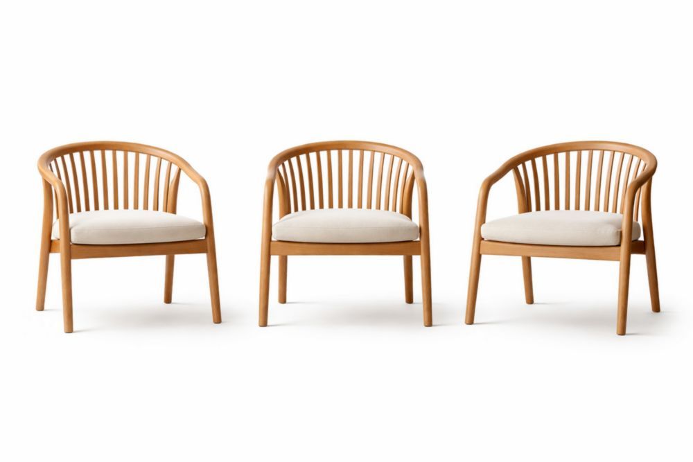 Solid Wood Lounge Chair Set with Fabric Cushions