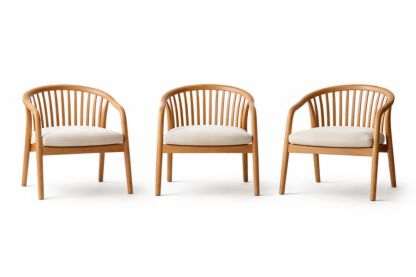 Solid Wood Lounge Chair Set with Fabric Cushions