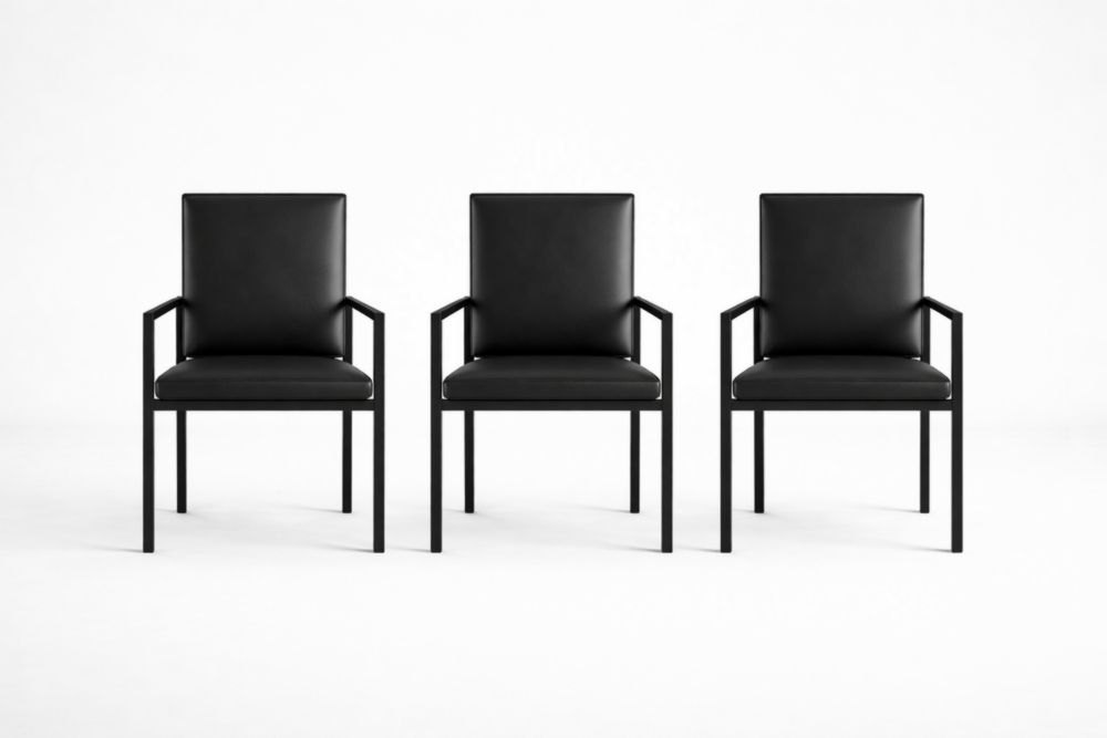 Set of 3 Black Faux Leather Metal Frame Dining Chairs