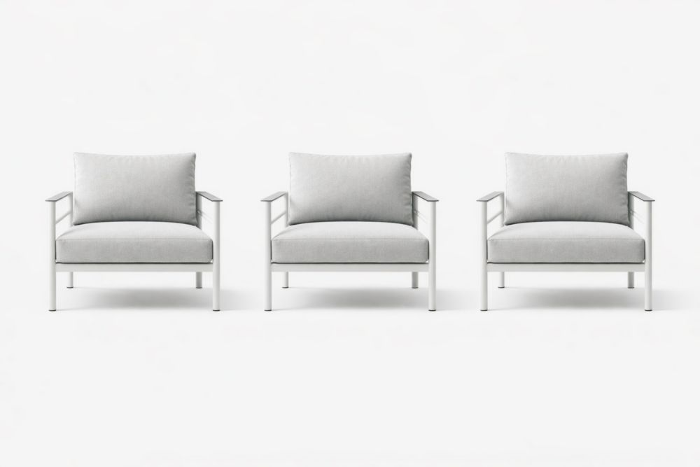 Outdoor Metal Frame Armchair Set with Polyester Cushions Light Gray 3-Piece