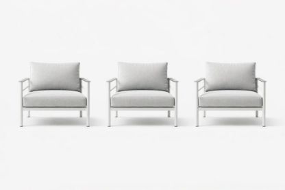 Outdoor Metal Frame Armchair Set with Polyester Cushions Light Gray 3-Piece