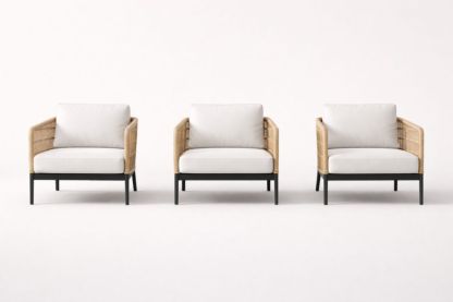 Wicker Armchair Set with Cushions Beige Black 3-Pack