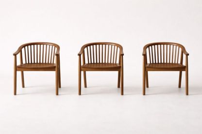 Set of 3 Wooden Dining Armchairs with Spindle Back Brown