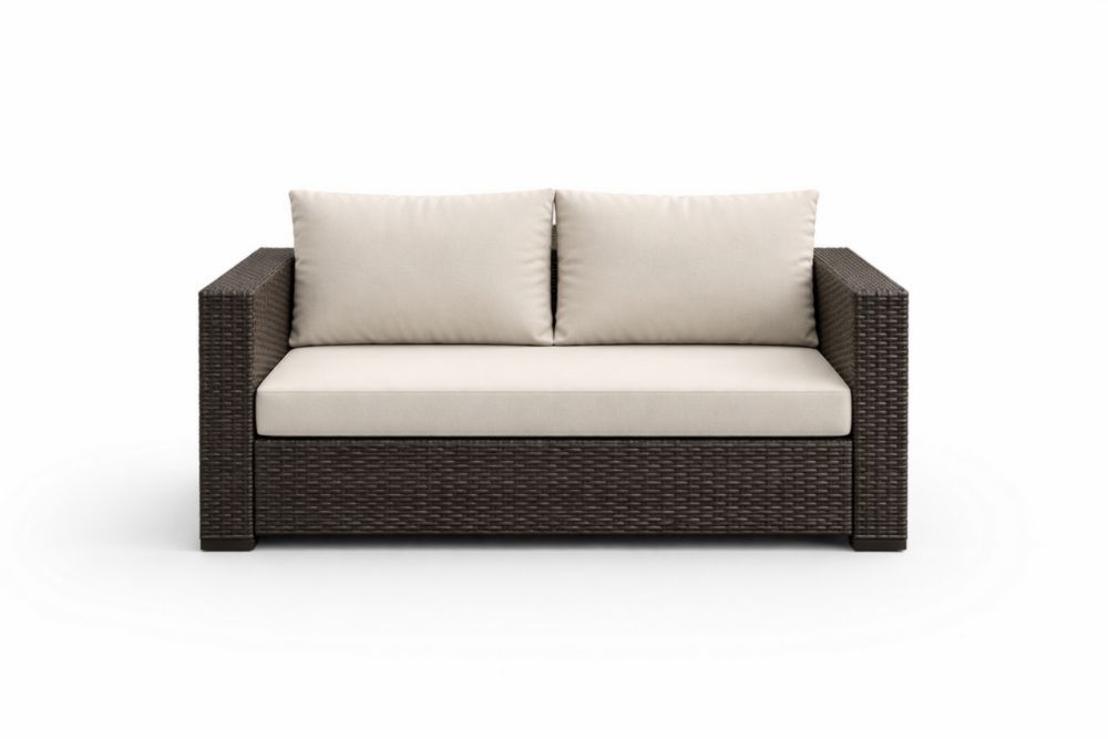 Outdoor Wicker Loveseat Sofa Beige Cushions Steel Frame 130x75x66 cm