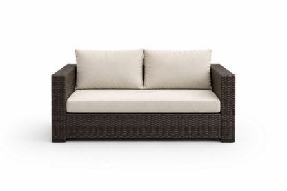 Outdoor Wicker Loveseat Sofa Beige Cushions Steel Frame 130x75x66 cm