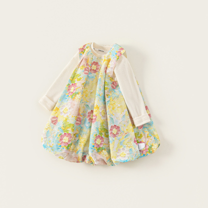 童裝女童套裝裙春季新品彩色寬鬆無袖連衣裙打底衫小童兩件套