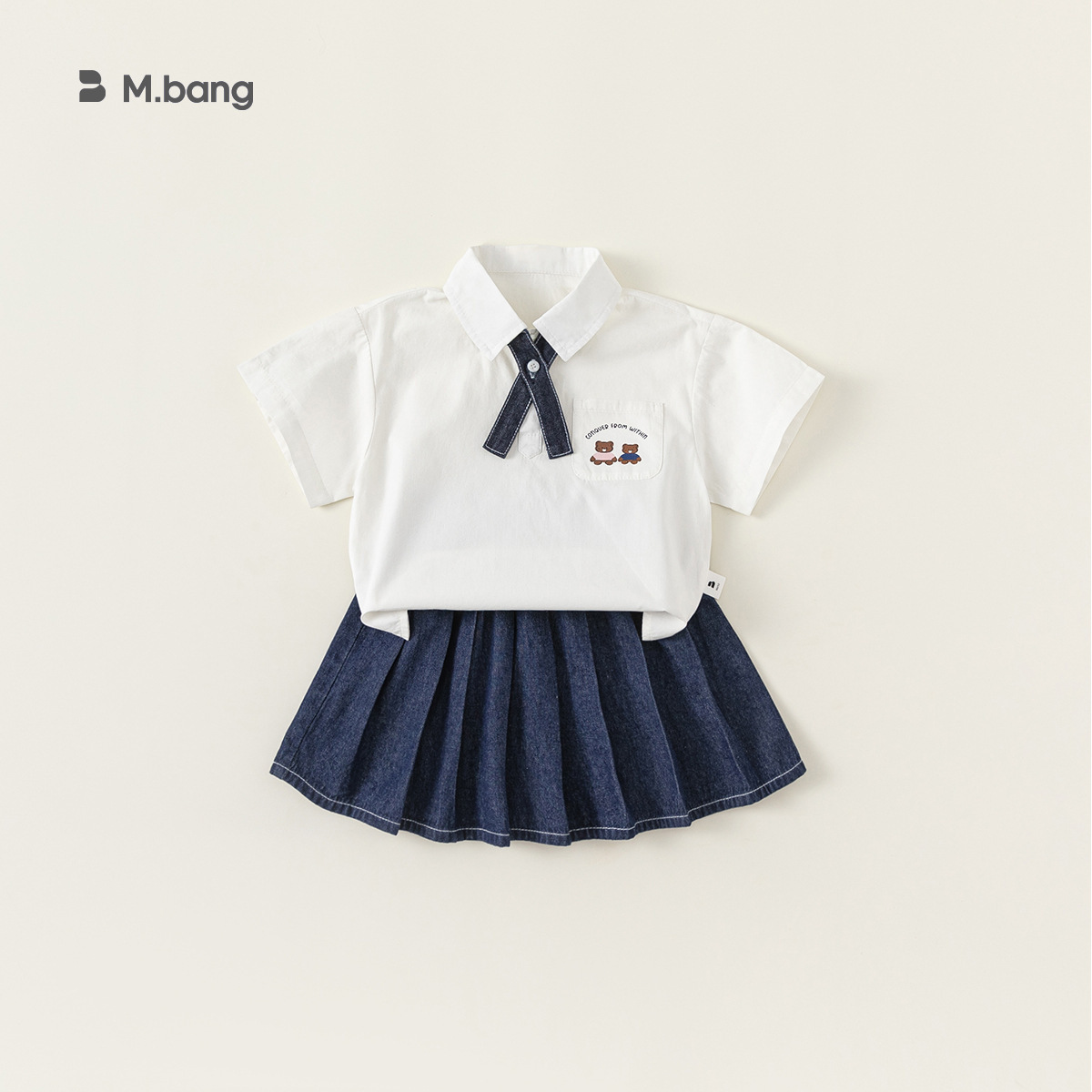 童裝男童套裝兒童學院風襯衫牛仔褲寶寶班服兩件套女童裝園服