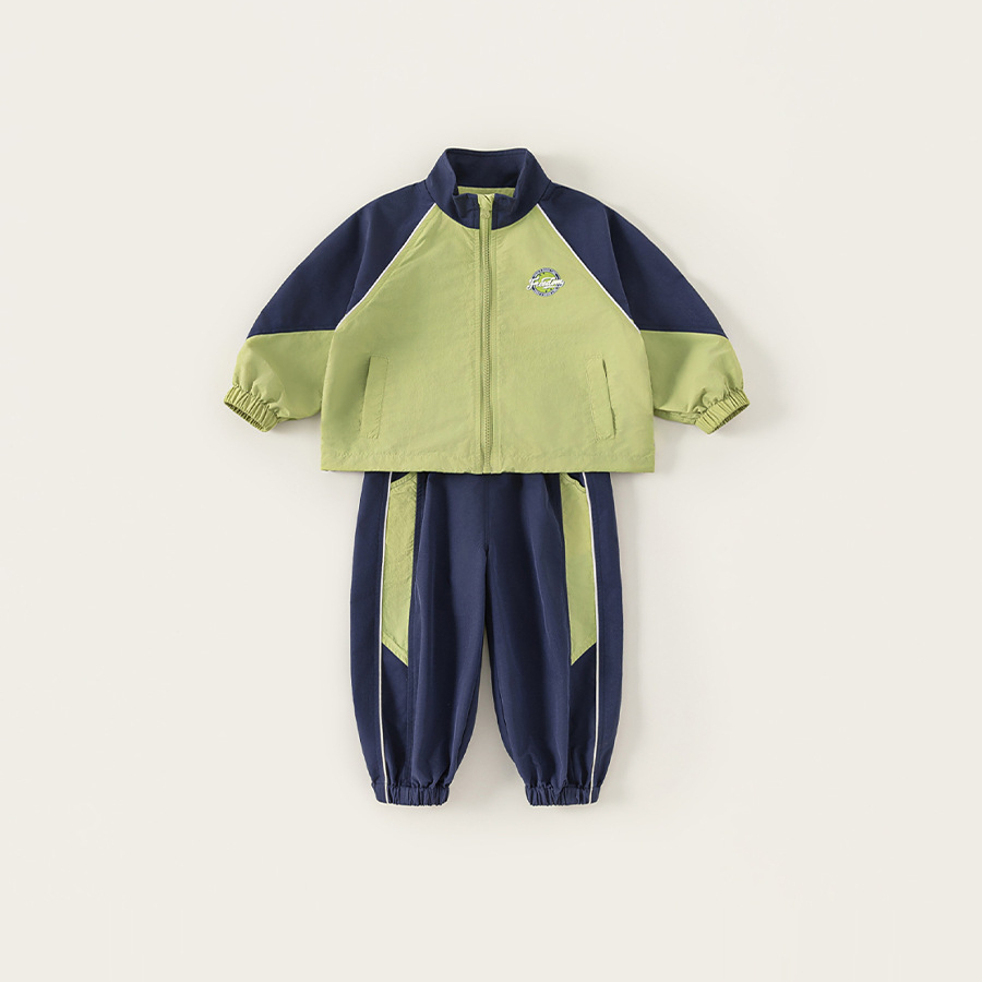 童裝男童秋季運動套裝拼色長袖印花外套休閒褲束腳長褲兩件套