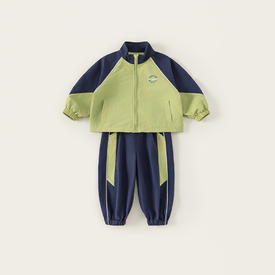 童裝男童秋季運動套裝拼色長袖印花外套休閒褲束腳長褲兩件套