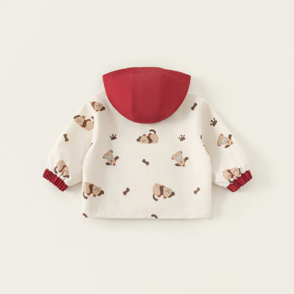 童裝女童外套春季新款帶帽拼色拉鍊印花可愛玩偶兒童休閒外套