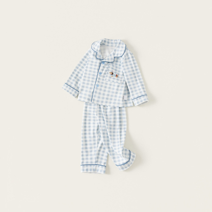 童裝兒童秋季女童睡衣純棉套裝格子男童長褲寶寶保暖家居服