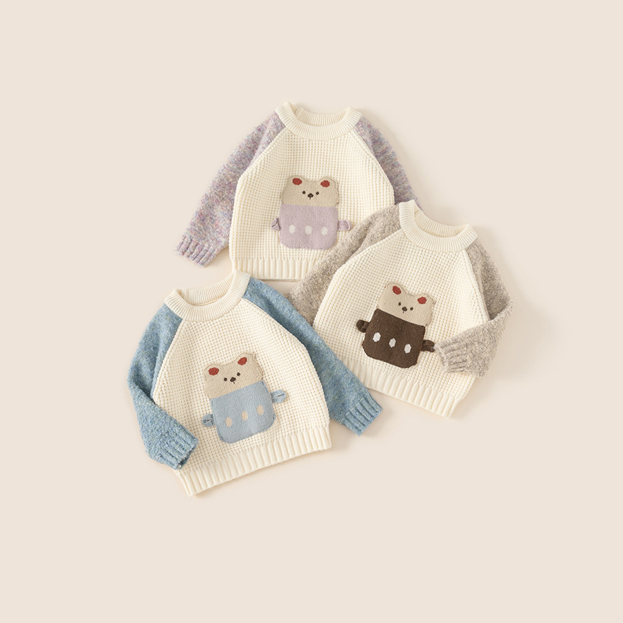 童裝女童卡通毛衣秋冬新款小童內搭寶寶撞色插肩袖兒童針織衫