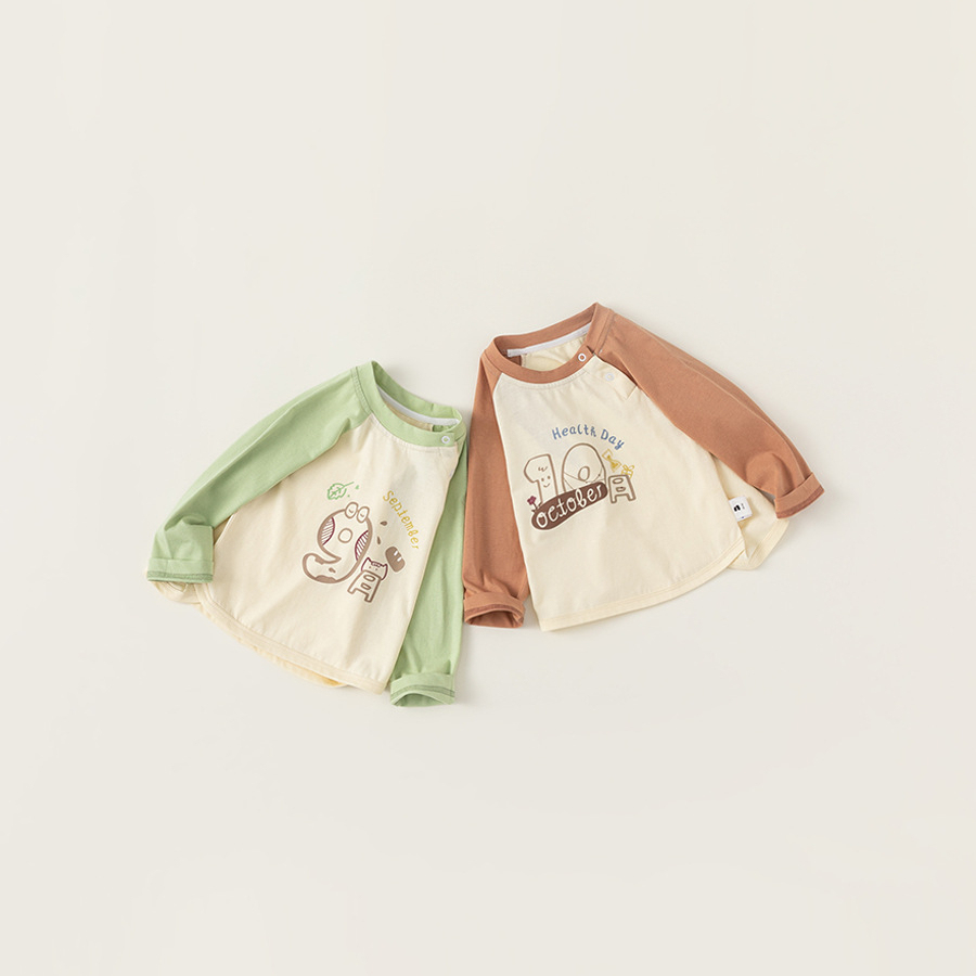 童裝嬰幼童體恤衫兒童拼色插肩袖上衣寶寶春裝圓領T恤