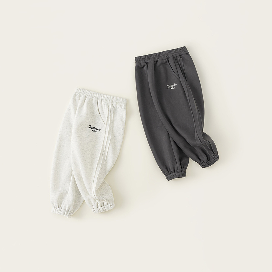 童裝男童春秋新品褲子字母繡花運動褲兒童簡約衛褲百搭束腳褲