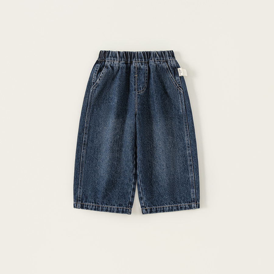 童裝新款秋裝兒童長褲秋季童褲男童直筒褲蘑菇刺繡女孩牛仔褲