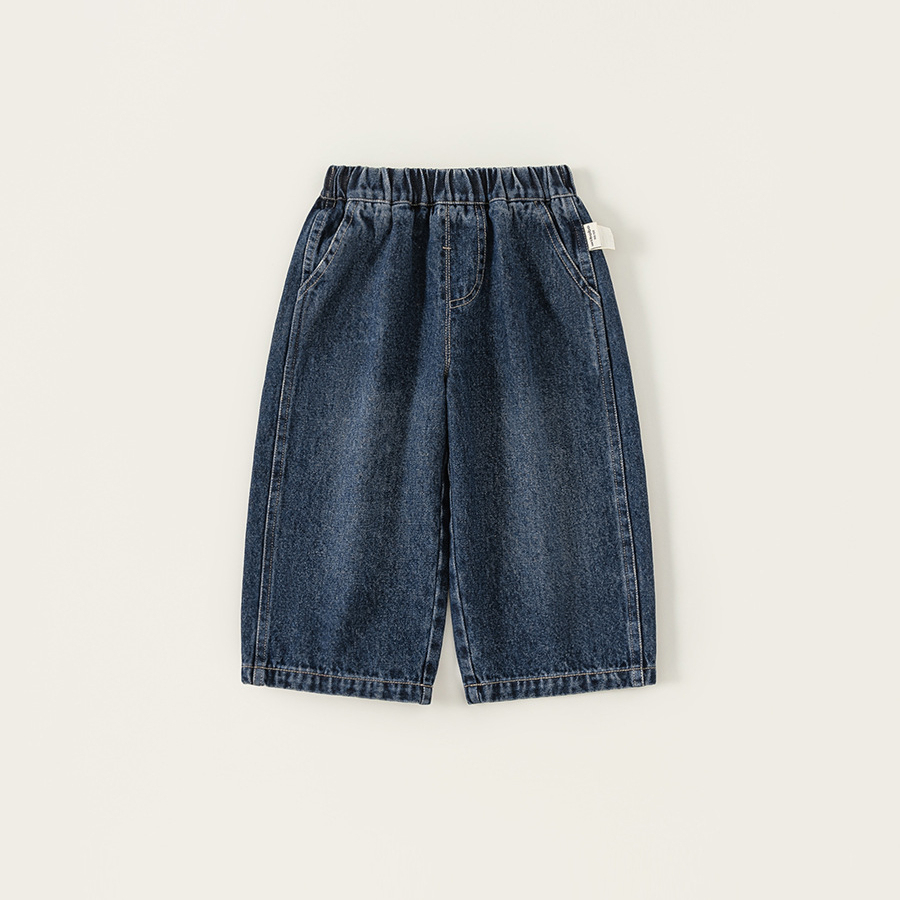 童裝新款秋裝兒童長褲秋季童褲男童直筒褲蘑菇刺繡女孩牛仔褲