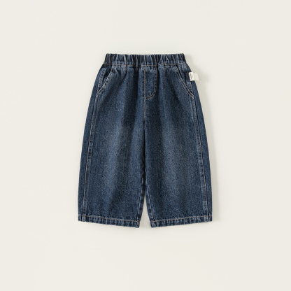 童裝新款秋裝兒童長褲秋季童褲男童直筒褲蘑菇刺繡女孩牛仔褲