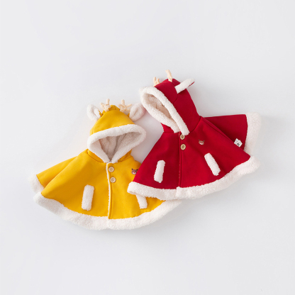 童裝兒童披風冬季加絨小童鹿角小耳朵斗篷女童外套男童上衣