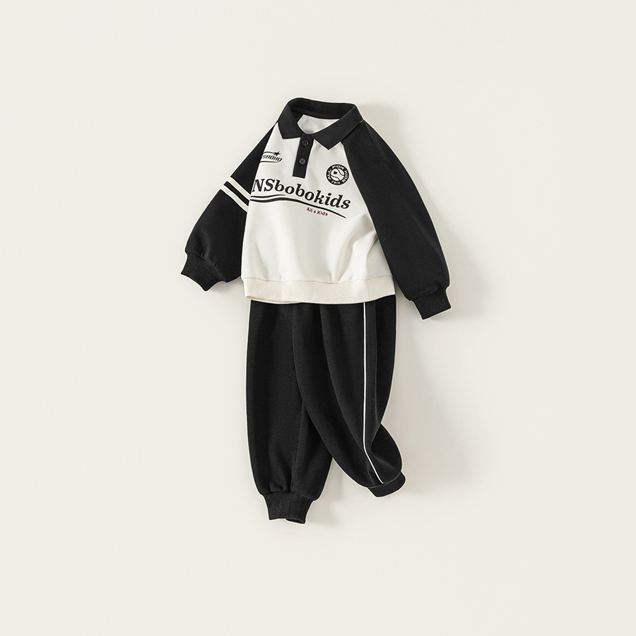 童裝男童套裝秋款帥氣字母男孩子衛衣插肩袖束腳褲兒童兩件套