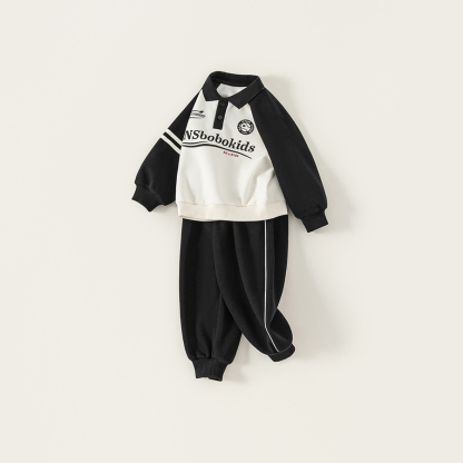 童裝男童套裝秋款帥氣字母男孩子衛衣插肩袖束腳褲兒童兩件套