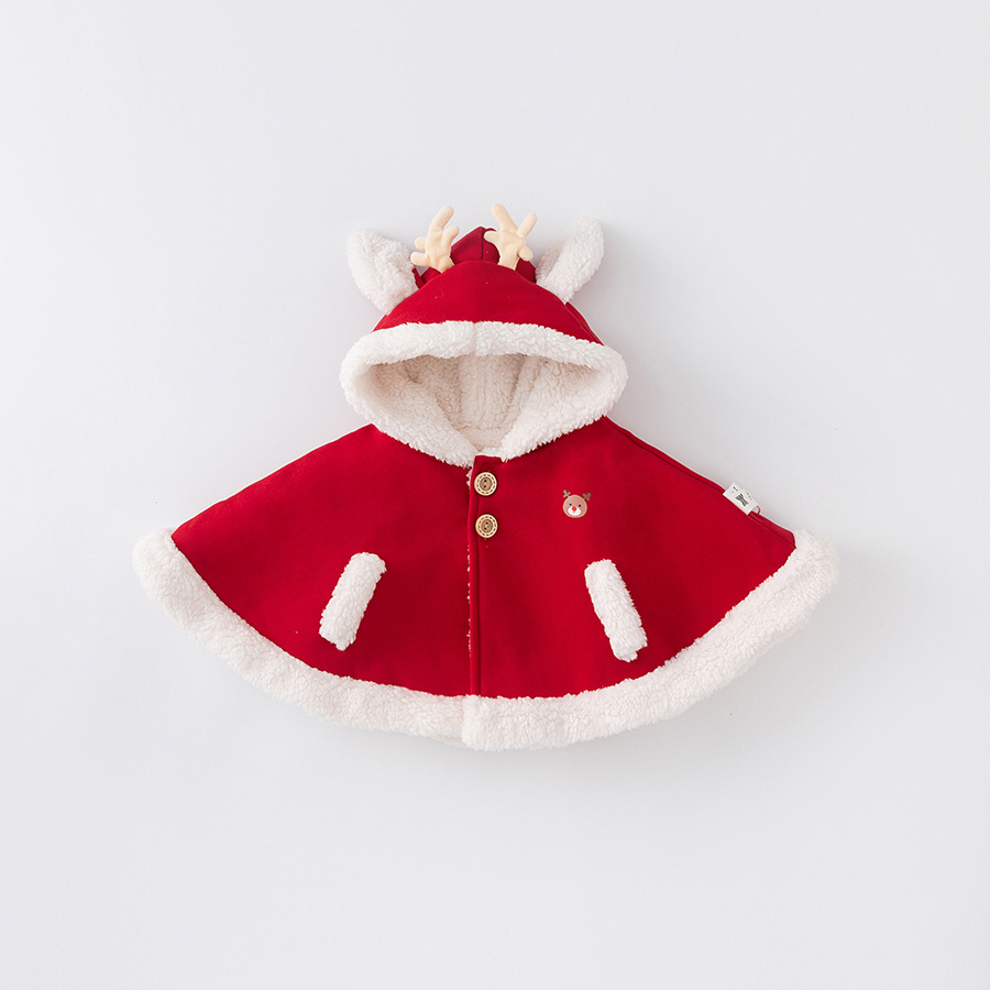 童裝兒童披風冬季加絨小童鹿角小耳朵斗篷女童外套男童上衣