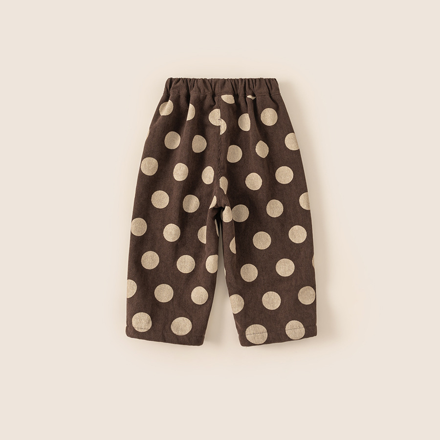 男童褲子冬季新品時髦洋氣小童休閒褲加絨寶寶波點褲女童長褲