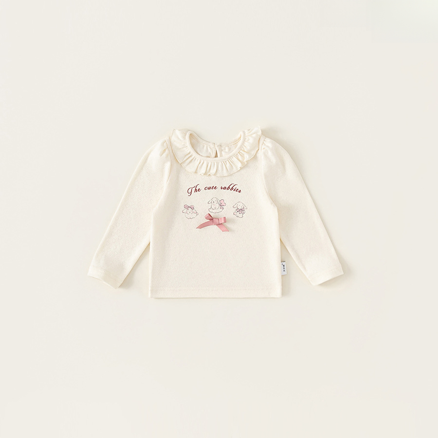 女童T恤秋季新款甜美女寶寶花邊圓領上衣孩子內搭兒童長袖