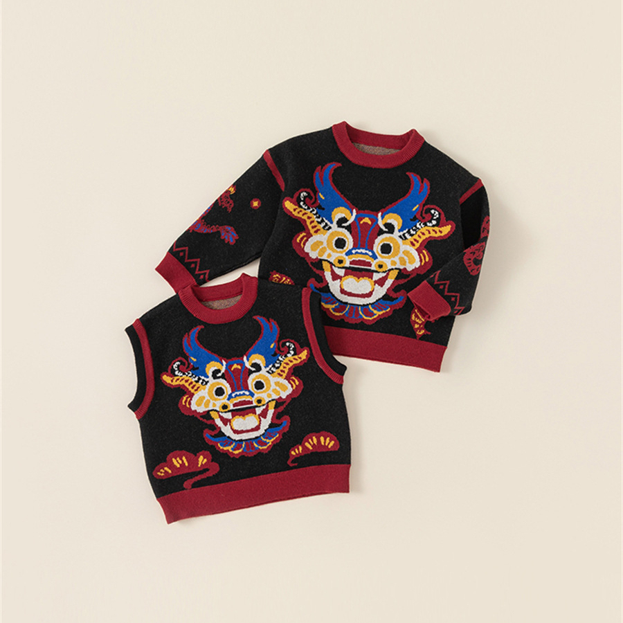 童裝兒童拜年服毛衣男童國潮冬季新款女童冬裝套頭保暖針織衫