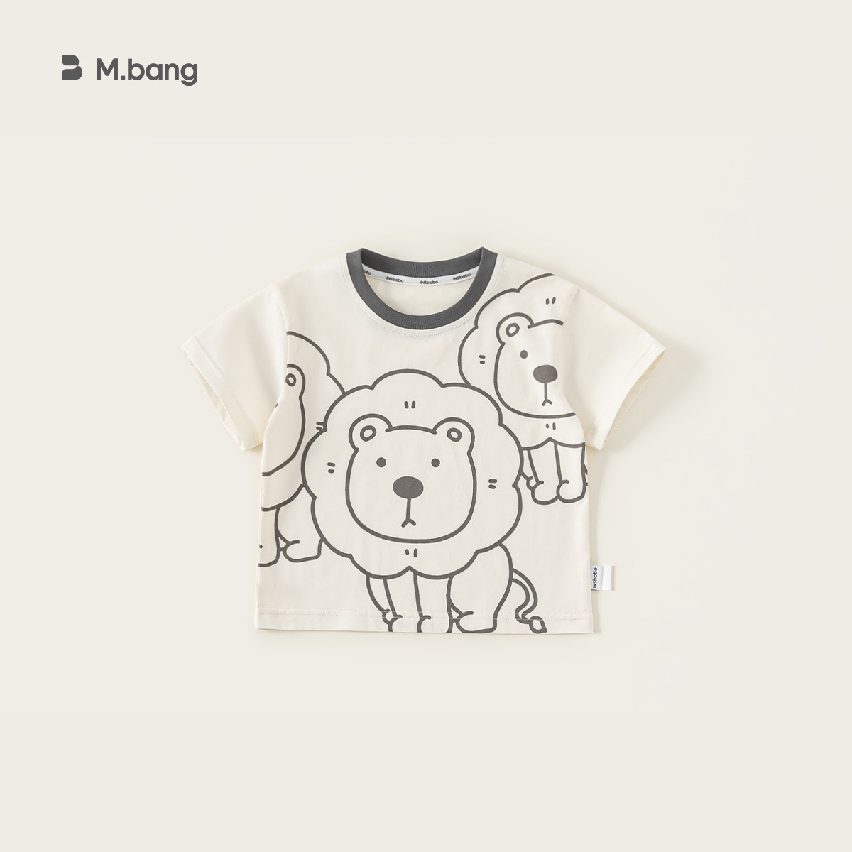 童裝夏季新品寬鬆上衣男童撞色圓領衣服卡通獅子印花短袖T恤