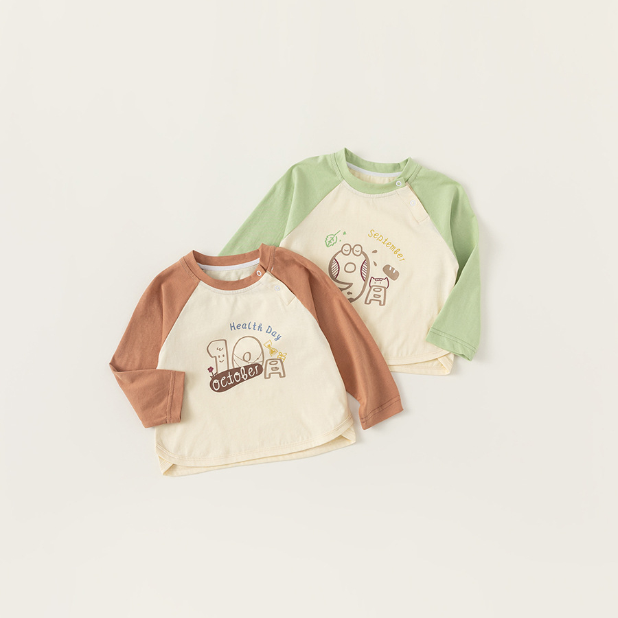 童裝嬰幼童體恤衫兒童拼色插肩袖上衣寶寶春裝圓領T恤