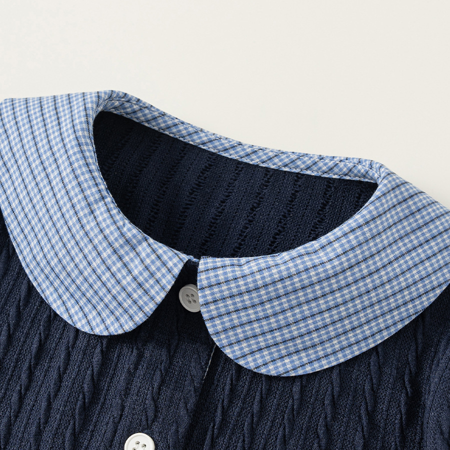 童裝女童襯衫春季新品格子拼接兒童上衣可愛娃娃領女孩子衣服