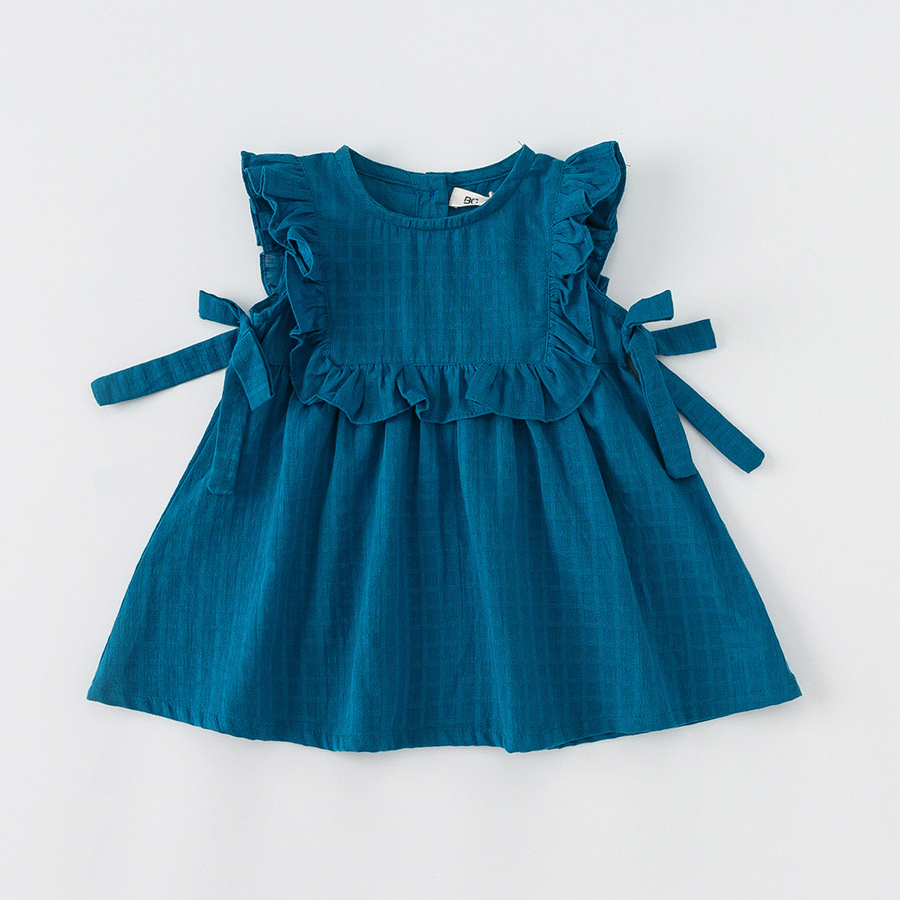 童裝夏季韓版女童無袖裙子兒童連衣裙純色甜美湖州織裏童裝